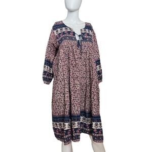 Pink Chicken Jade Pink & Blue Cotton Gauze Lurex Boho Tunic Shift Dress L
